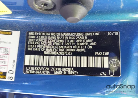 2019 Toyota C-Hr Le z USA, uszkodzony, nr VIN NMTKHMBX2KR075333